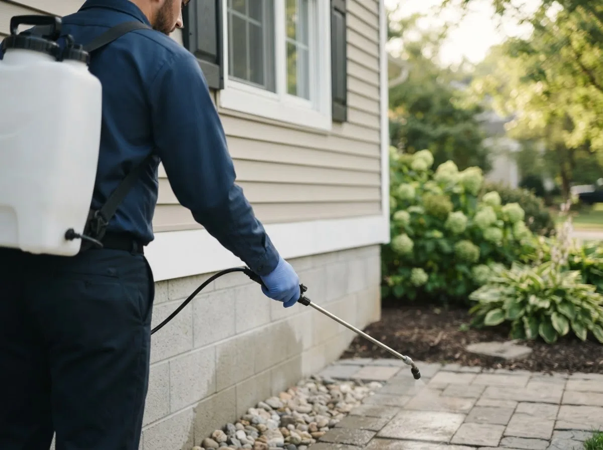 Pest control technician inspecting a home in Norwood, NY